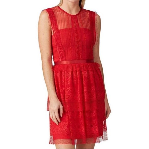 Three Floor Red Tiered Fearless Dress - Size 2 - Picture 6 of 7